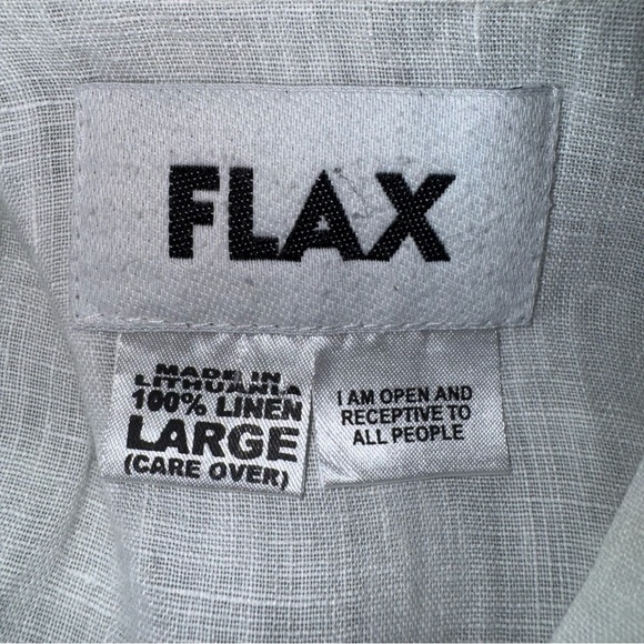 FLAX By Jeanne Engelhart Button Down White Linen Shirt Top Size Large - Picture 10 of 11